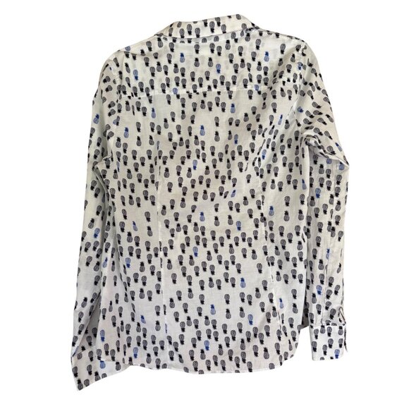 J. Crew Pineapple Print Button-Down Shirt Womens  Cotton White & Blue - Picture 3 of 11